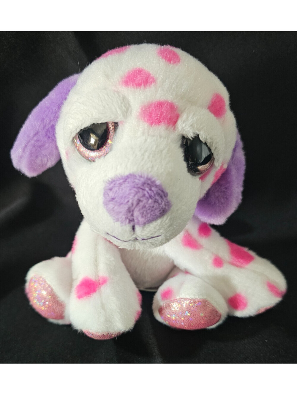 Russ Berrie Porsha Puppy Dog Plush Pink Polka Dots Lil Peepers Glitter Eyes 6"